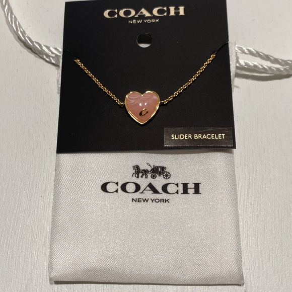 Coach Valentines Day Signature Heart Slider Bracelet Light Pink Gold C - Picture 3 of 5